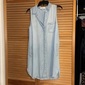 Thread + Supply Damengröße Large helle Waschung Denim-Stil Hemdkleid Taschen - Bild 1 von 4