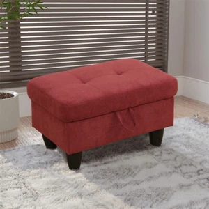 Red Storage Ottoman Upholstered Sofa Table Seat Foot Stool Living Room Bedroom - Picture 1 of 8
