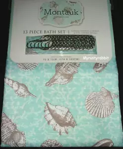 Sea Shell Fabric Shower Curtain 70" x 72" Rollerball Hooks - Montauk 13 Piece - Picture 1 of 7