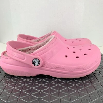 Crocs Kids Youth Size 3 Shoes Pink Rubber Clogs Fleece Lined Slip On Girls - Image 1 of 4