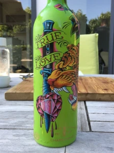 RARE CHRISTIAN AUDIGIER ED HARDY GRAPHIC ART GLASS BOTTLE True Love Tiger - Picture 1 of 5