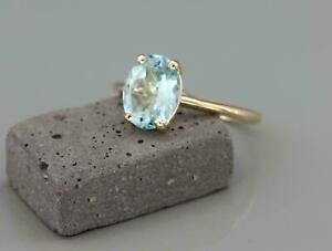  14K Yellow Gold Finish 2.87Ct Oval Aquamarine Women's Engagement Solitaire Ring