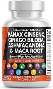 Panax Ginseng 10000mg Ginkgo Biloba 4000mg Ashwagandha Maca Root 3000mg - Picture 1 of 10