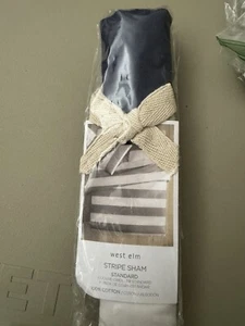 NEW West Elm STRIPE SHAM STANDARD Pillow Cover Navy Blue & White Cotton SINGLE 1 - Picture 1 of 4