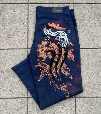 Pantalones de mezclilla vintage Y2K premium azul crudo aflicción patinador holgados raros de colección 42x32 Foto 1 de 4