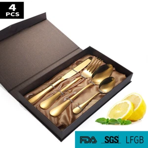 410 Stainless Steel Dinner Knife Fork Spoon Gift Box 4 Piece Kitchen Cutlery Set - Picture 1 of 9