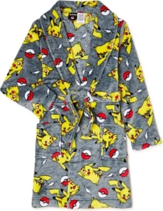 Pokemon Boys Pajama Robe Gray Bathrobe Size XS 4/5 Pikachu Pokeball - Picture 1 of 3