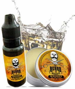 Combo Set Beard Conditioning Oil Moustache Wax Mens Beard Grooming Kit Whiskey - Picture 1 of 10