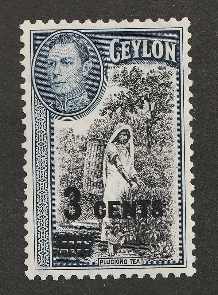 Ceylon Sc# 280 1938 - 3¢ en 20¢, KGVI, recoger té. Sello postal MH. Foto 1 de 1