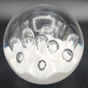 Clear Glass Paperweight with White Controlled Bubbles 3 1/4 Inches High - Picture 1 of 7