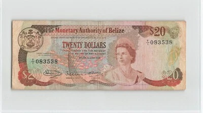 BELIZE $20 Dollars 1980, P-41 Monetary Authority, T/1 Prefix, Scarce Type.  K5 - Image 1 of 2