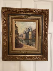 Vintage painting Ornate Wood Frame Venice Canal Impressionist Style - Picture 1 of 13