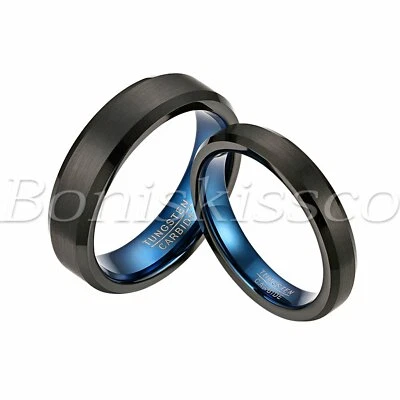 Tungsten Carbide Ring Brushed Black Couples Promise Engagement Wedding Band Gift - Image 1 of 4