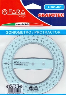 Goniometro 360° / 400° 12 cm Fara Grafotec Sessagesimale Centesimale Azzurrato - Immagine 1 di 2