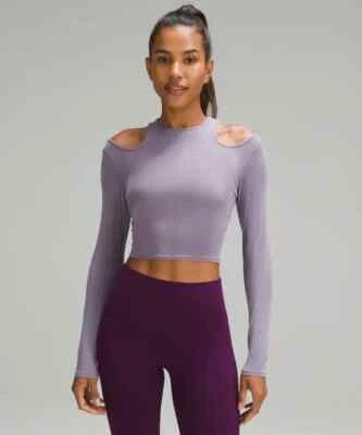 NWT LULULEMON Shoulder Cut-Out Yoga Long Sleeve Top Ribbed Cropped Purple Ash 6 - Image 1 of 4