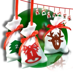 Weihnachten Adventskalender 24 Taschen Geschenktüten mit rotem Seil Kordelzug - Bild 1 von 6