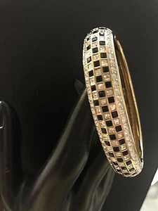 Swarovski Gold Plated Paved Crystals Checkerboard Hinged Bangle - Picture 1 of 9