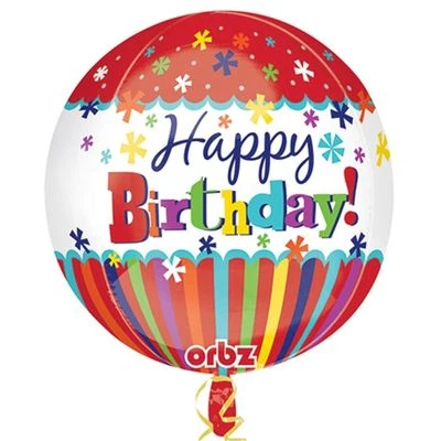 БОЛЬШОЙ СЧАСТЛИВЫЙ ДЕНЬ РОЖДЕНИЯ ПОЛОСКИ И ВСПЛЕСКИ ORBZ ФОЛЬГА ВОЗДУШНЫЙ ШАР ВЕЧЕРИНКИ УКРАШЕНИЕ  - Изображение 1 из 3