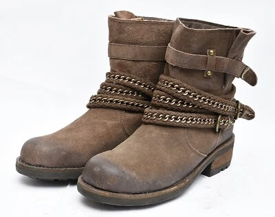 Botines de motociclista Two Lips Beltway para mujer talla 10 gamuza cuero marrón con cinturón Foto 1 de 4