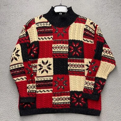 Jones New York Sport Sweater Womens Medium Patchwork Fair Isle Hand Knit - Image 1 of 4