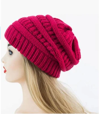 Womens Winter Knit Ponytail Beanie Hats Soft Stretch Ribbed Chunky Cap Warm Gift - Image 1 of 4