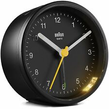 NEW Braun Classic Round Analogue Alarm Clock, Black, 8cm