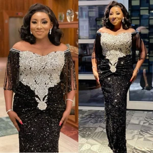African Women Sequins Maxi Dress Wedding Party Evening Cocktail Prom Ball Gown - Picture 1 of 18