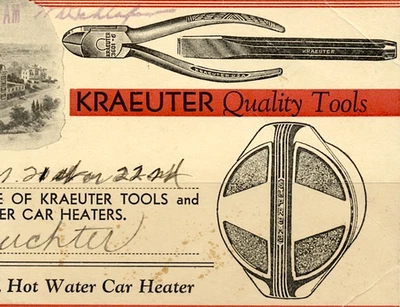 ILLUST.AD POSTAL CARD KRAEUTER  SUPREME HOT WATER CAR HEATER cds RPO TR102 1934 - Image 1 of 4