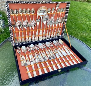 Vtg Italian Silver-Plated Flatware Set (51 Pc) Baroque Ornate Italy Original Box - Picture 1 of 11