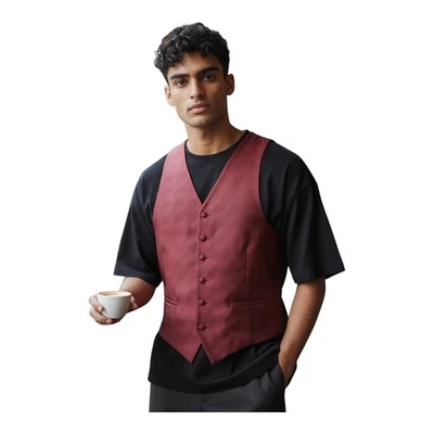 Perry Ellis Mens Formal Tuxedo Vest~Fit All 37-50~Maroon Black Geometric ~ L14 5 - Image 1 of 4