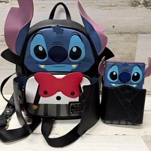 Loungefly Disney Lilo & Stitch Vampire Stitch Bow Tie Mini Backpack & Wallet - Picture 1 of 6