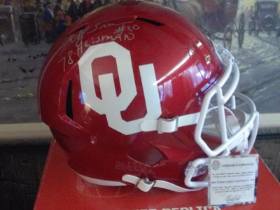 Casco Riddell Speed réplica de tamaño completo firmado por Billy Sims Oklahoma Sooners con certificado de autenticidad Foto 1 de 4