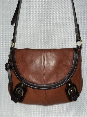 Lucky Brand Leather Purse Crossbody Saddle Bag Brown Caramel Multi-Pockets - Image 1 of 4