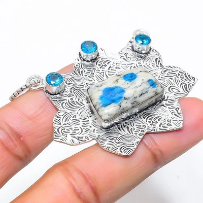 K2 Blu Azurite, Gemma Blu Topazio, Pendente In Argento Sterling 925 1.97" - Immagine 1 di 4