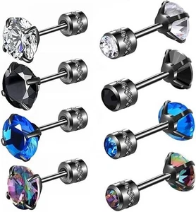 4 Paar Titan Ohrringe mit Schraubverschluss chirurgischer Edelstahl für Damen Herren, Regen - Bild 1 von 8