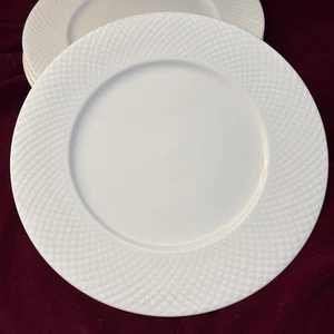 Set/4 Mikasa ~Huntington~ 10 7/8” Dinner Plates White China Crisscross Embossed - Picture 1 of 11