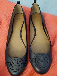 Tory Burch Gabriel Ballet Flats Womens 9 1/2M Black Upper Leather Slip On - Picture 1 of 13