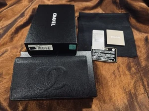 Authentische CHANEL CC Logo schwarze lange Geldbörse aus Kaviarleder - Top Zustand - Bild 1 von 4