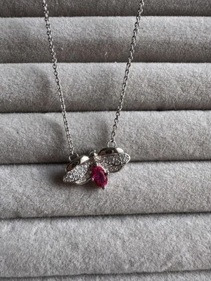 Butterfly Lab Created Ruby Necklace 18K White Gold Plated S925 - Image 1 of 4