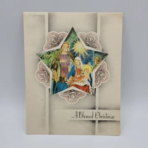 Vintage Christmas Card Nativity Scene Star Shaped Made in USA Religious Holiday - Picture 1 of 7