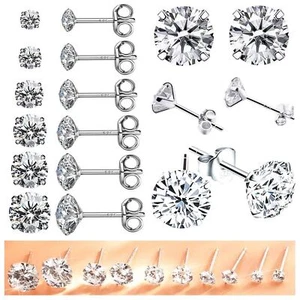 925 Sterling Silver Cubic Zirconia Stud Earrings UK New Set Pack Men Small Large - Picture 1 of 14