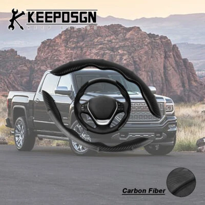 Cubierta de volante de coche de fibra de carbono de 15"" de cuero BK para GMC Sierra 1500 2500 Foto 1 de 4