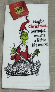 Asciugamano da cucina Grinch Dr Seuss Forse Natale significa un po' più bianco nuovo con etichette - Foto 1 di 3