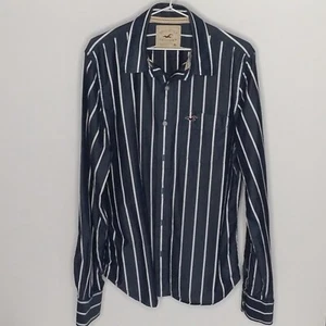 Hollister California Mens Cotton Grey Striped Button Up Shirt Size XL - Picture 1 of 14