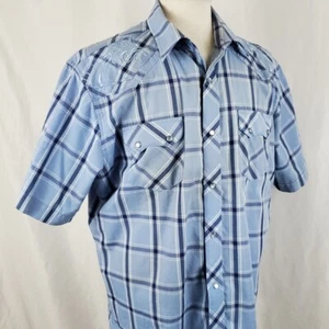 Rock River Trading Short Sleeve Western Shirt XL Blue Plaid Snaps Cowboy, Rodeo - Picture 1 of 9