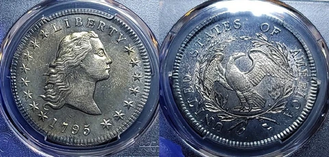 1795 3 Leaves Flowing Hair Dollar $1 PCGS MS 62 Cover
