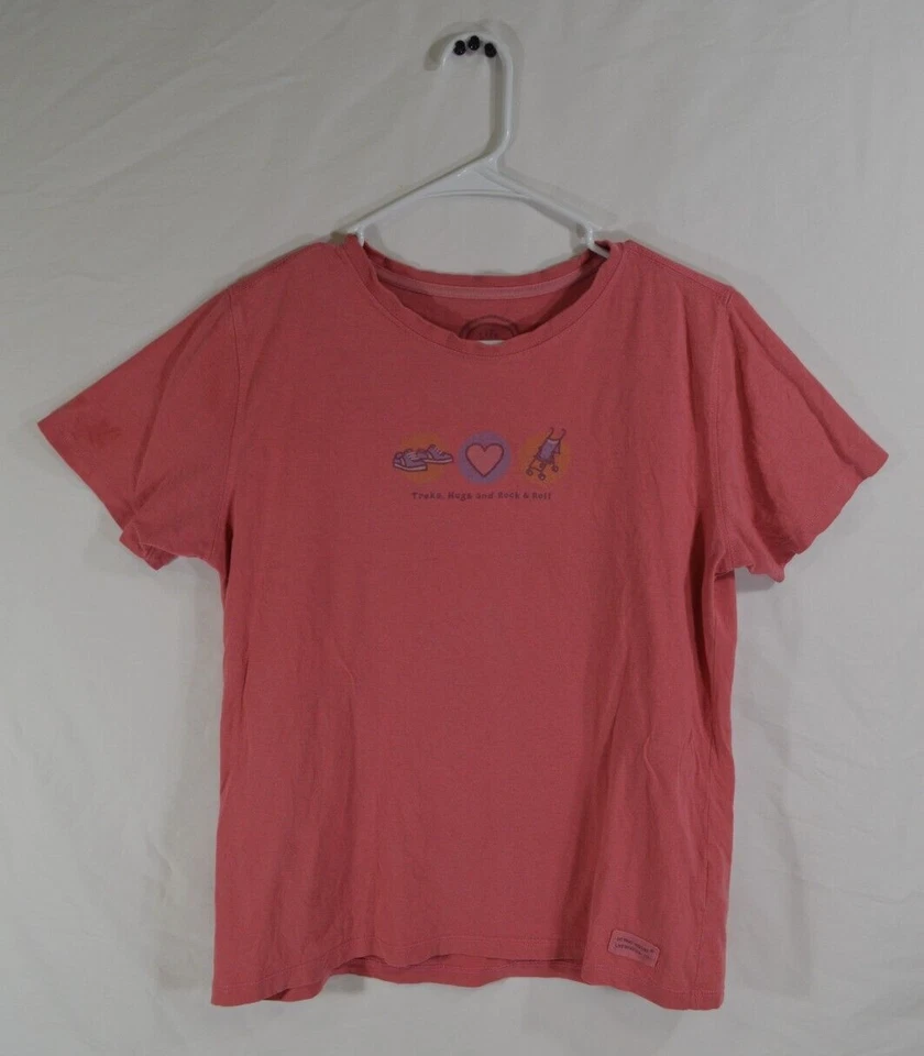 Camiseta Life is Good Para Mujer Pequeña Rosa Caminatas Abrazos Rock & Roll Calce Relajado T54 Foto 1 de 3