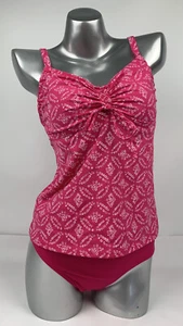 Lands End Two Piece Swim Suit 6D Pink Geometric Tankini Top Build in Bra Bottom - Picture 1 of 9