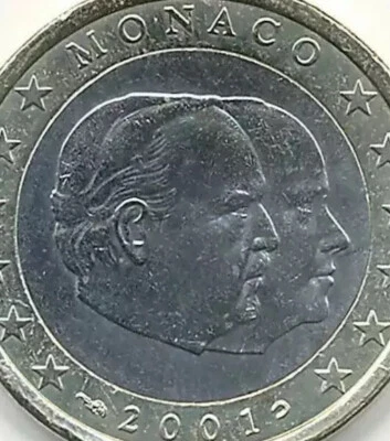 Monaco 🇲🇨 Coin 1€ Euro 2001 Double Portrait Rainier Albert UNC fr.Roll Dad Son - Image 1 of 3