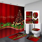 Merry Christmas Shower Curtain Bathroom Set Xmas Tree Pattern 4Pcs Home Decor